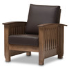 Baxton Studio Charlotte Walnut Wood and Brown Faux Leather 1-Seater Lounge Chair 125-6900